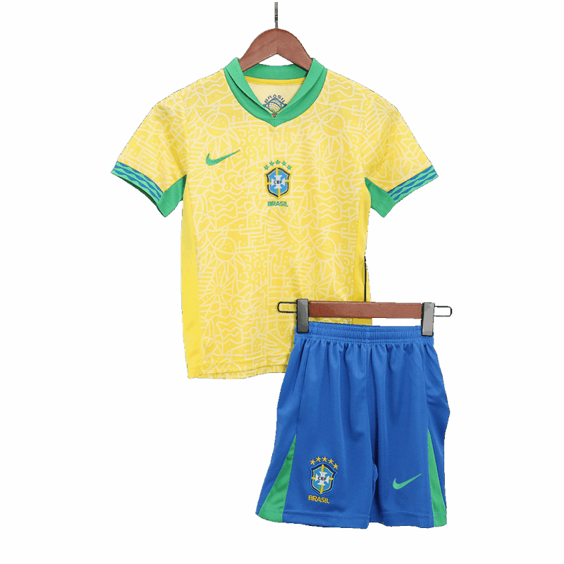 Kids Brazil Home Soccer Jersey Kit (Jersey+Shorts) COPA AMÉRICA 2024