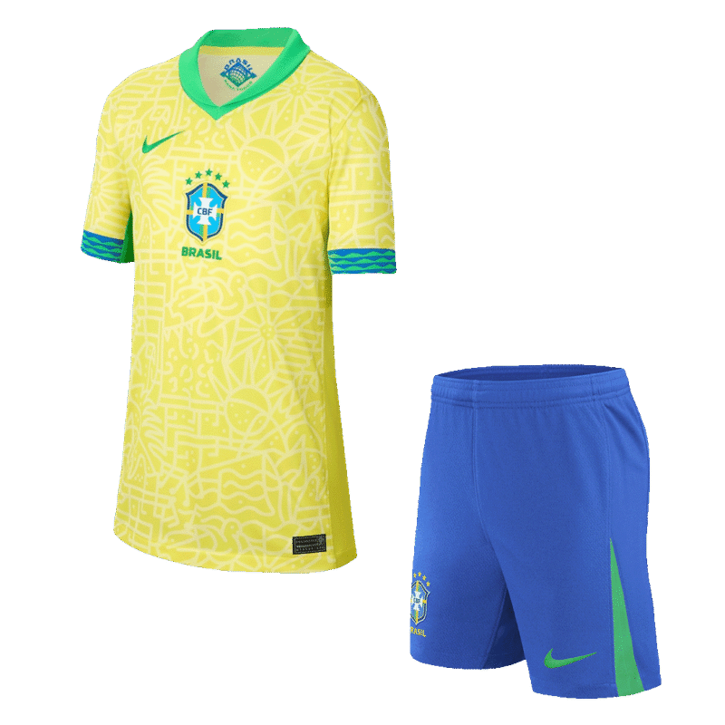 Brazil Home Kids Soccer Jerseys Kit Copa America 2024