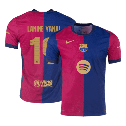 LAMINE YAMAL #19 Barcelona Home Authentic Soccer Jersey 2024/25 -UCL Spotify Logo Without Text
