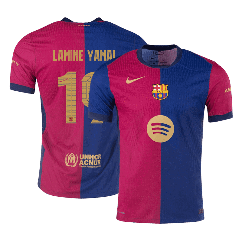 LAMINE YAMAL #19 Barcelona Home Authentic Soccer Jersey 2024/25 -UCL Spotify Logo Without Text
