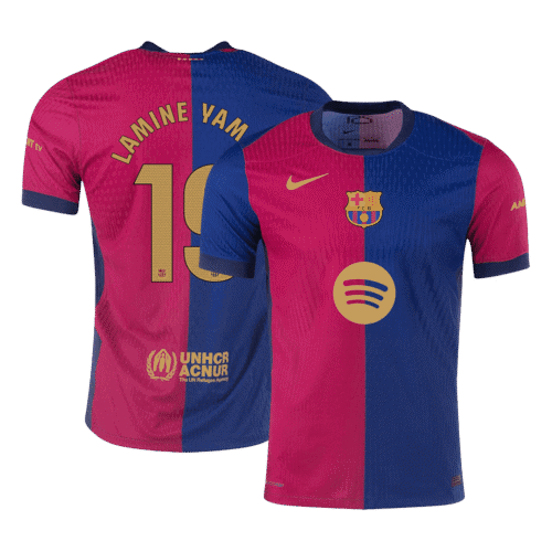 LAMINE YAMAL #19 Barcelona Home Authentic Soccer Jersey 2024/25 Spotify Logo Without Text