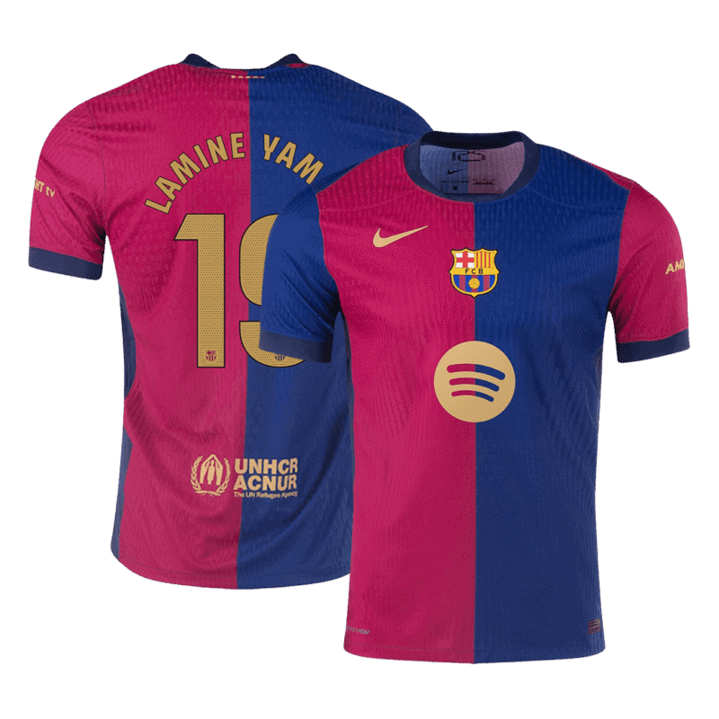 LAMINE YAMAL #19 Barcelona Home Authentic Soccer Jersey 2024/25 Spotify Logo Without Text