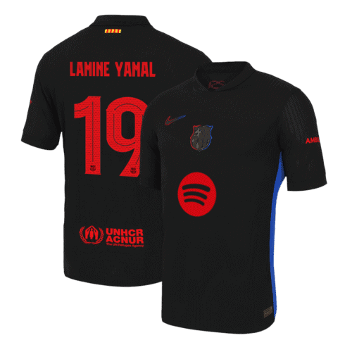 LAMINE YAMAL #19 Barcelona Away Authentic Soccer Jersey 2024/25 - UCL（Spotify Logo Without Text）