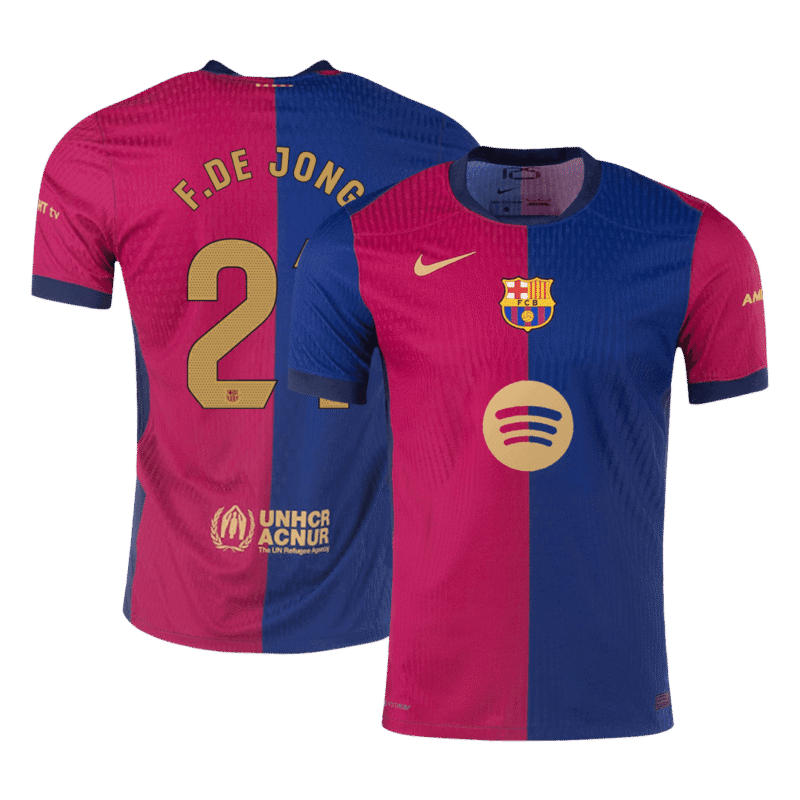 F.DE JONG #21 Barcelona Home Authentic Soccer Jersey 2024/25 - Spotify Logo Without Text