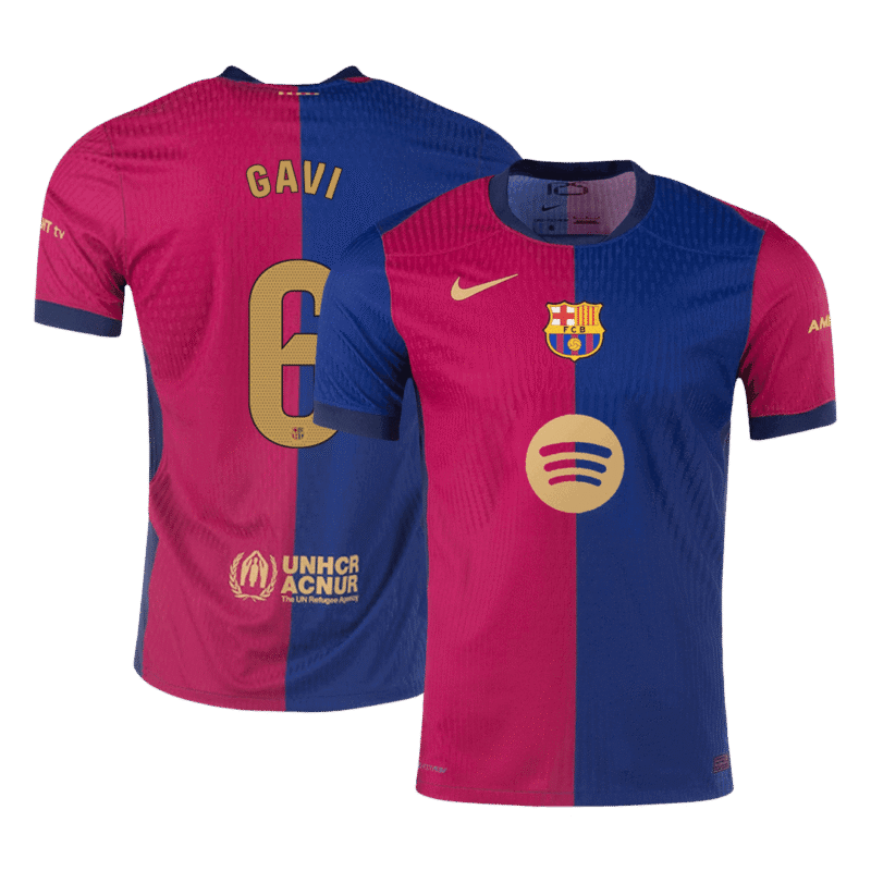 GAVI #6 Barcelona Home Authentic Soccer Jersey 2024/25 - Spotify Logo Without Text