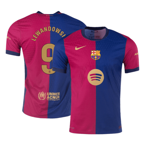 LEWANDOWSKI #9 Barcelona Home Authentic Soccer Jersey 2024/25 - Spotify Logo Without Text