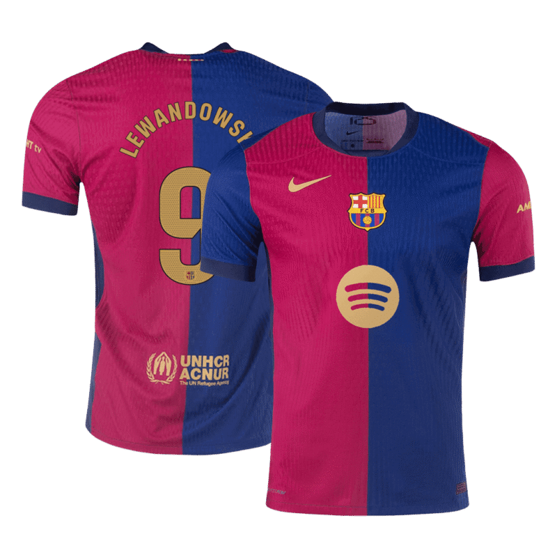 LEWANDOWSKI #9 Barcelona Home Authentic Soccer Jersey 2024/25 - Spotify Logo Without Text