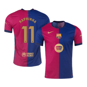 RAPHINHA #11 Barcelona Home Authentic Soccer Jersey 2024/25 - Spotify Logo Without Text
