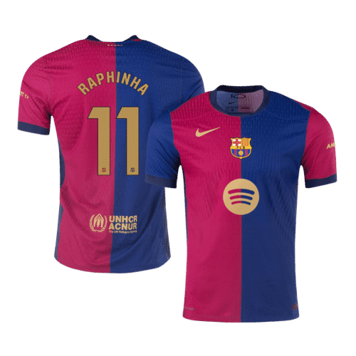 RAPHINHA #11 Barcelona Home Authentic Soccer Jersey 2024/25 - Spotify Logo Without Text
