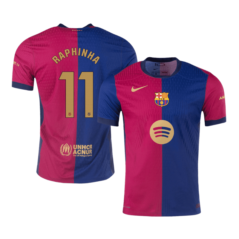 RAPHINHA #11 Barcelona Home Authentic Soccer Jersey 2024/25 - Spotify Logo Without Text