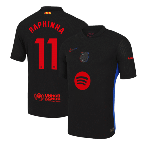 RAPHINHA #11 Barcelona Away Authentic Soccer Jersey 2024/25 - Spotify Logo Without Text