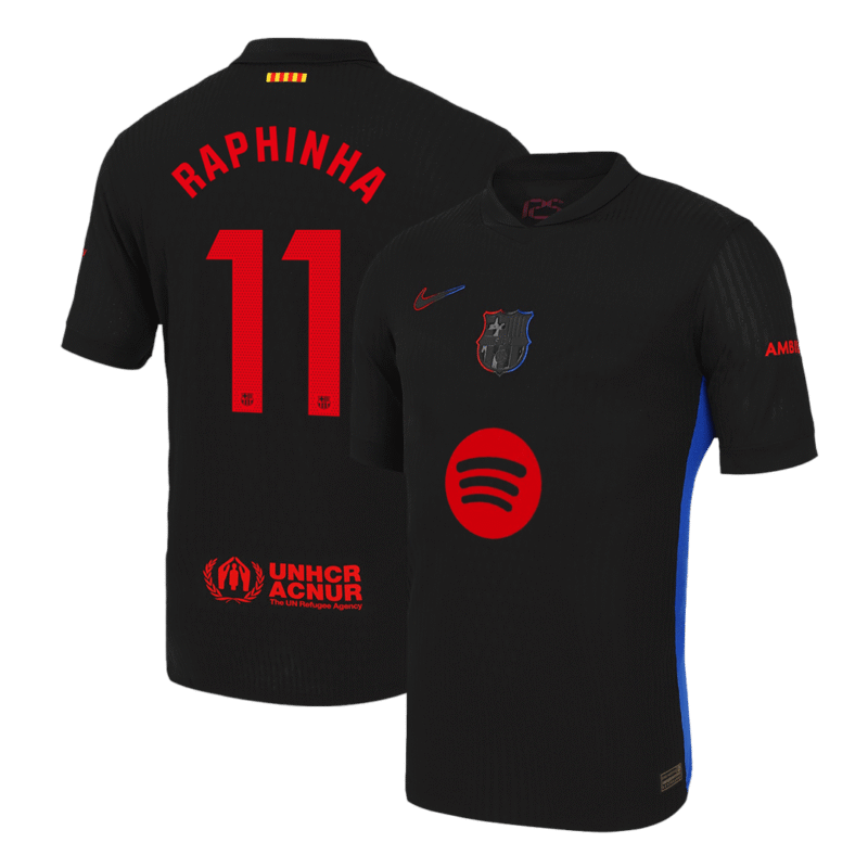 RAPHINHA #11 Barcelona Away Authentic Soccer Jersey 2024/25 - Spotify Logo Without Text