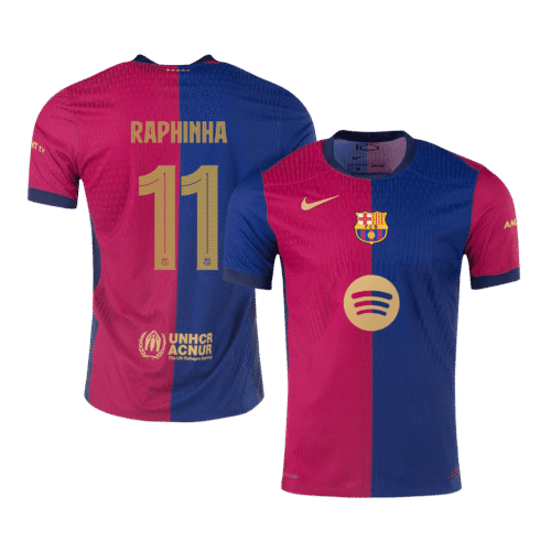 RAPHINHA #11 Barcelona Home Authentic Soccer Jersey 2024/25 - UCL(Spotify Logo Without Text)