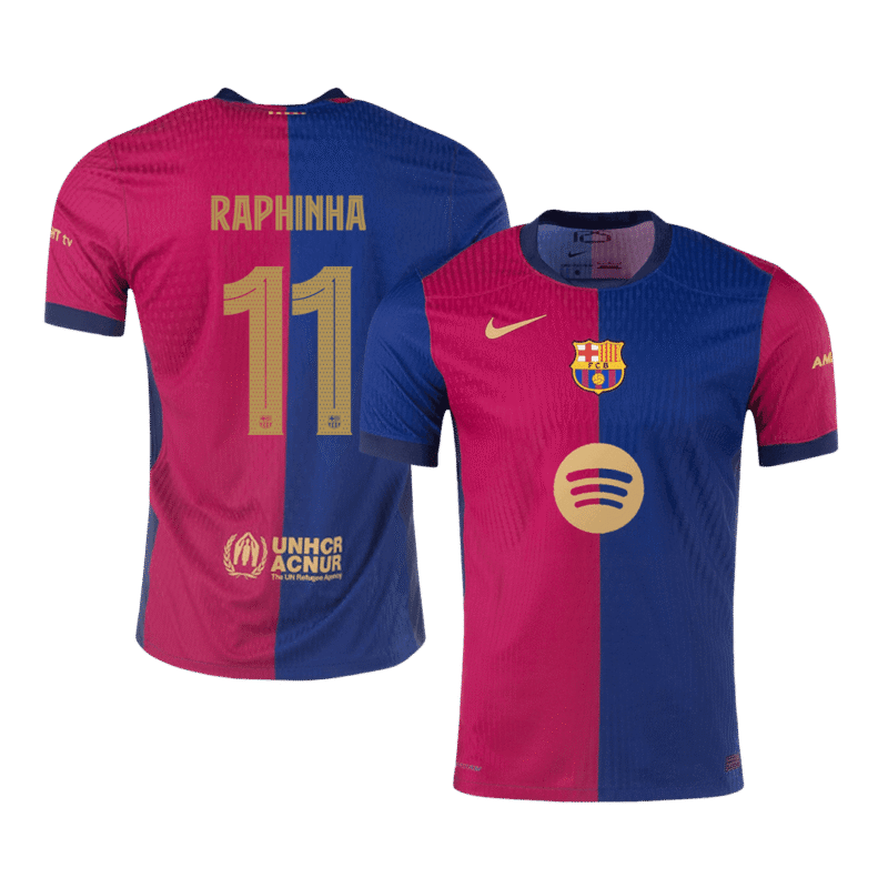 RAPHINHA #11 Barcelona Home Authentic Soccer Jersey 2024/25 - UCL(Spotify Logo Without Text)