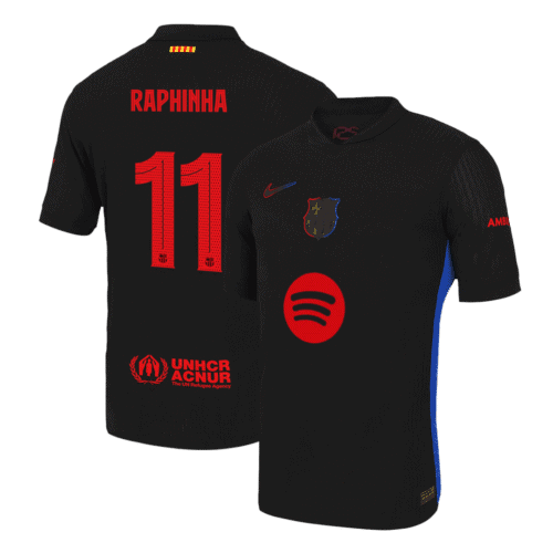 RAPHINHA #11 Barcelona Away Authentic Soccer Jersey 2024/25 - UCL (Spotify Logo Without Text)