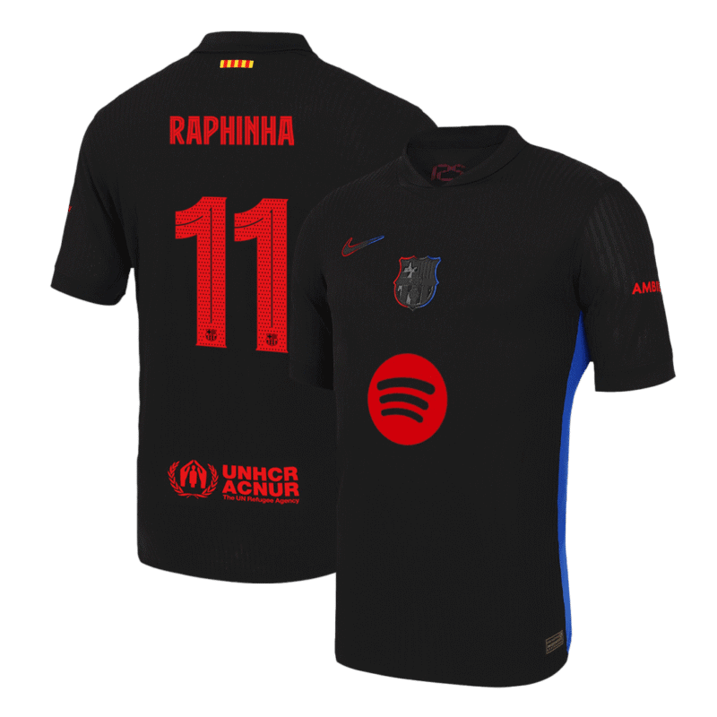 RAPHINHA #11 Barcelona Away Authentic Soccer Jersey 2024/25 - UCL (Spotify Logo Without Text)