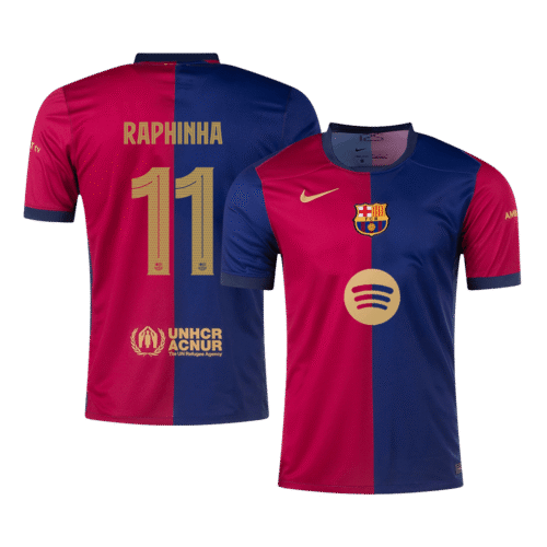 RAPHINHA #11 Barcelona Home Soccer Jersey 2024/25 - UCL(Spotify Logo Without Text)
