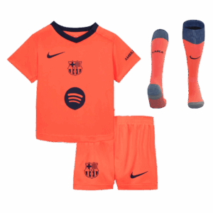 Kid's Barcelona Third Away Soccer Jersey Kit(Jersey+Shorts+Socks) 25/26 Orange