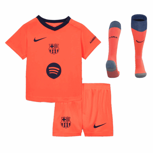 Kid's Barcelona Third Away Soccer Jersey Kit(Jersey+Shorts+Socks) 25/26 Orange