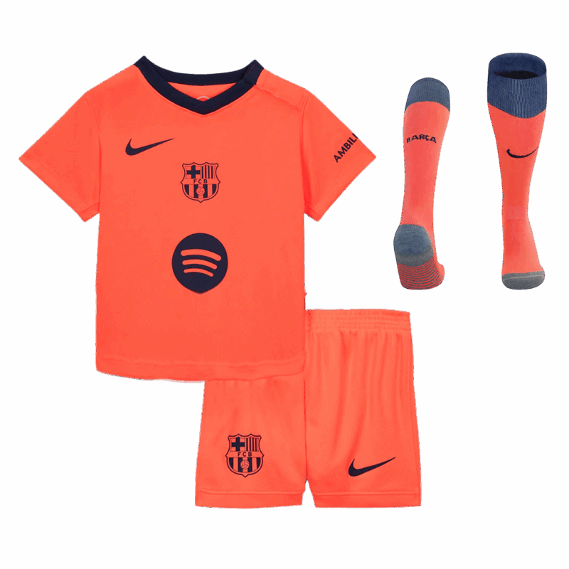 Kid's Barcelona Third Away Soccer Jersey Kit(Jersey+Shorts+Socks) 25/26 Orange