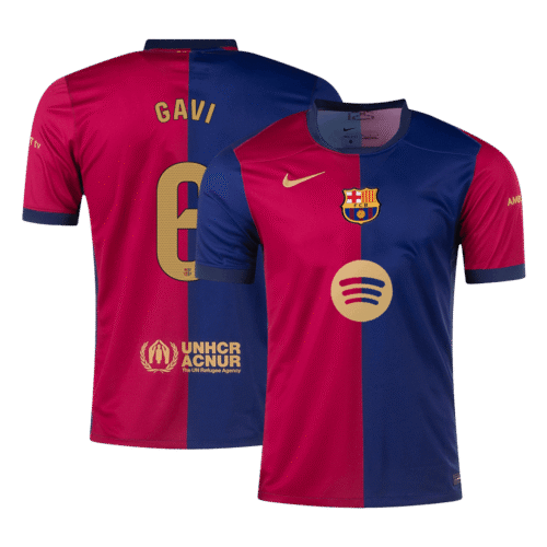 GAVI #6 Barcelona Home Soccer Jersey 2024/25 - Spotify Logo Without Text