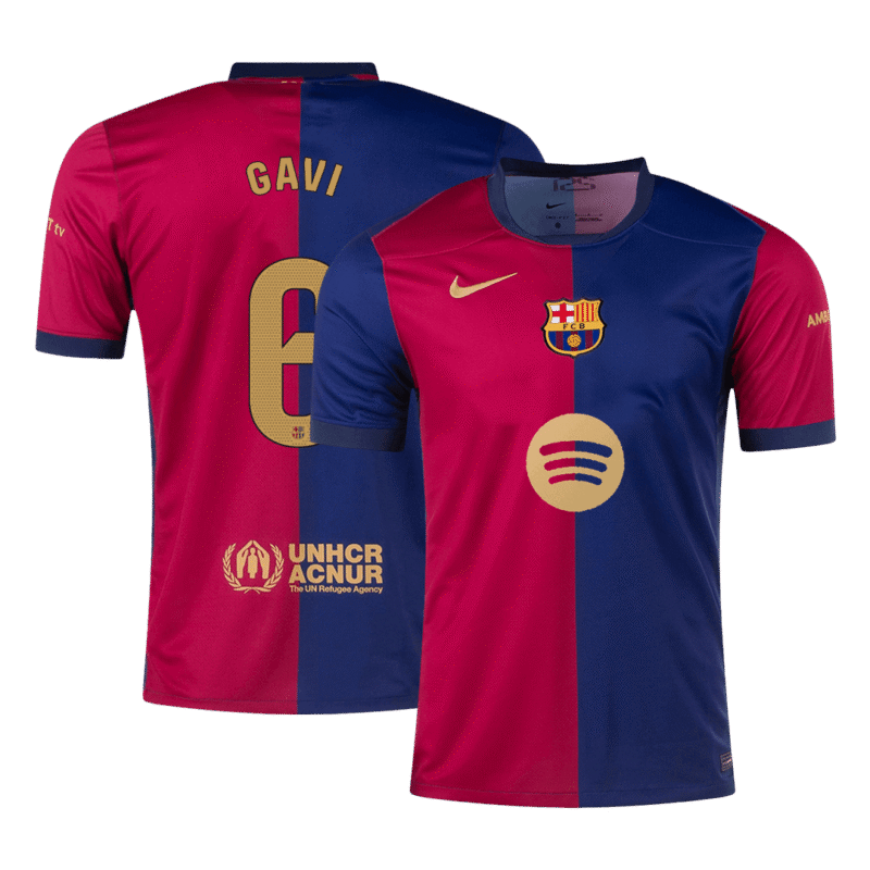 GAVI #6 Barcelona Home Soccer Jersey 2024/25 - Spotify Logo Without Text