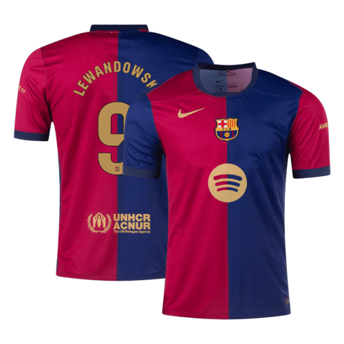 LEWANDOWSKI #9 Barcelona Home Soccer Jersey 2024/25 - Spotify Logo Without Text