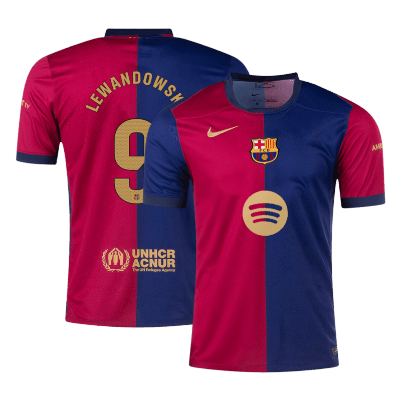 LEWANDOWSKI #9 Barcelona Home Soccer Jersey 2024/25 - Spotify Logo Without Text