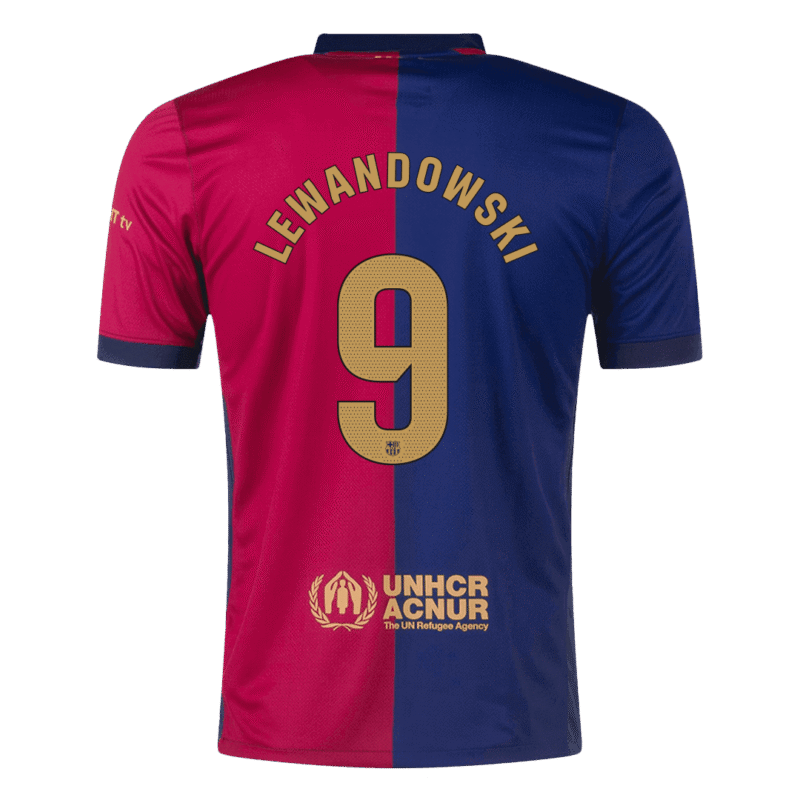 LEWANDOWSKI #9 Barcelona Home Soccer Jersey 2024/25 - Spotify Logo Without Text
