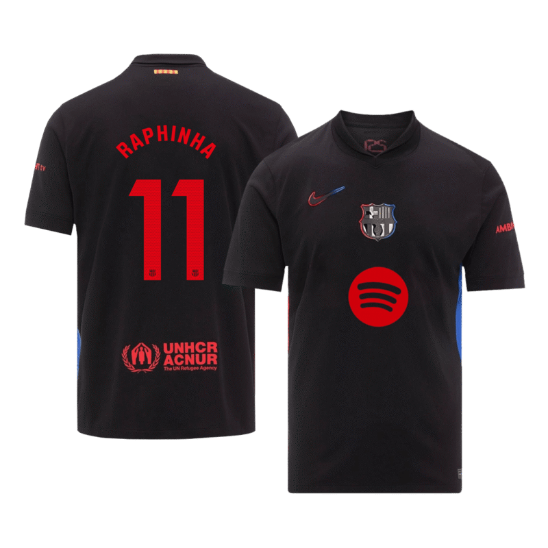 RAPHINHA #11 Barcelona Away Soccer Jersey 2024/25 - Spotify Logo Without Text
