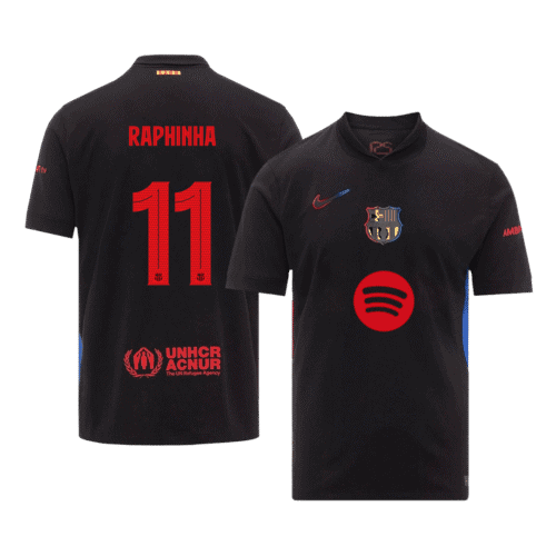 RAPHINHA #11 Barcelona Away Soccer Jersey 2024/25 - UCL (Spotify Logo Without Text)