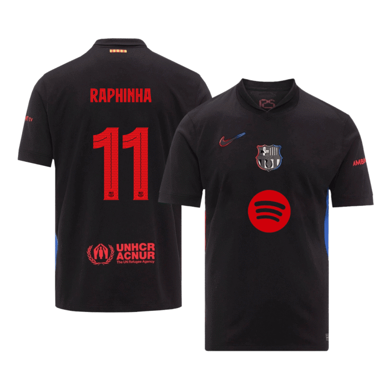 RAPHINHA #11 Barcelona Away Soccer Jersey 2024/25 - UCL (Spotify Logo Without Text)