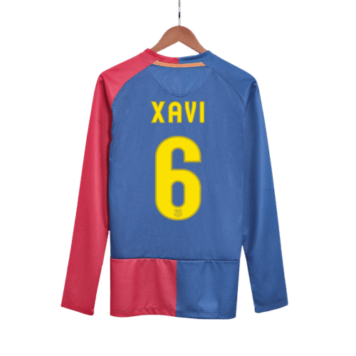 Vintage Soccer Jersey XAVI #6 Barcelona Home Long Sleeve 2008/09 - UCL Final