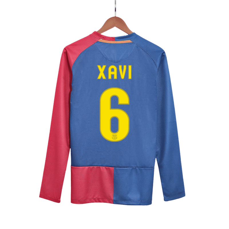 Vintage Soccer Jersey XAVI #6 Barcelona Home Long Sleeve 2008/09 - UCL Final