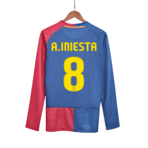 Vintage Soccer Jersey A.INIESTA #8 Barcelona Home Long Sleeve 2008/09 - UCL Final