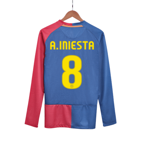 Vintage Soccer Jersey A.INIESTA #8 Barcelona Home Long Sleeve 2008/09 - UCL Final