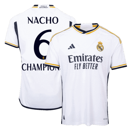 NACHO #6 CHAMPIONS Real Madrid Home Authentic Soccer Jersey 2023/24