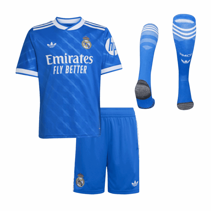 Kid's Real Madrid Third Away Soccer Jersey Kit(Jersey+Shorts+Socks)  25/26 Blue