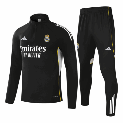Kid's Real Madrid Zipper Sweatshirt Kit(Top+Pants) 25/26 Black