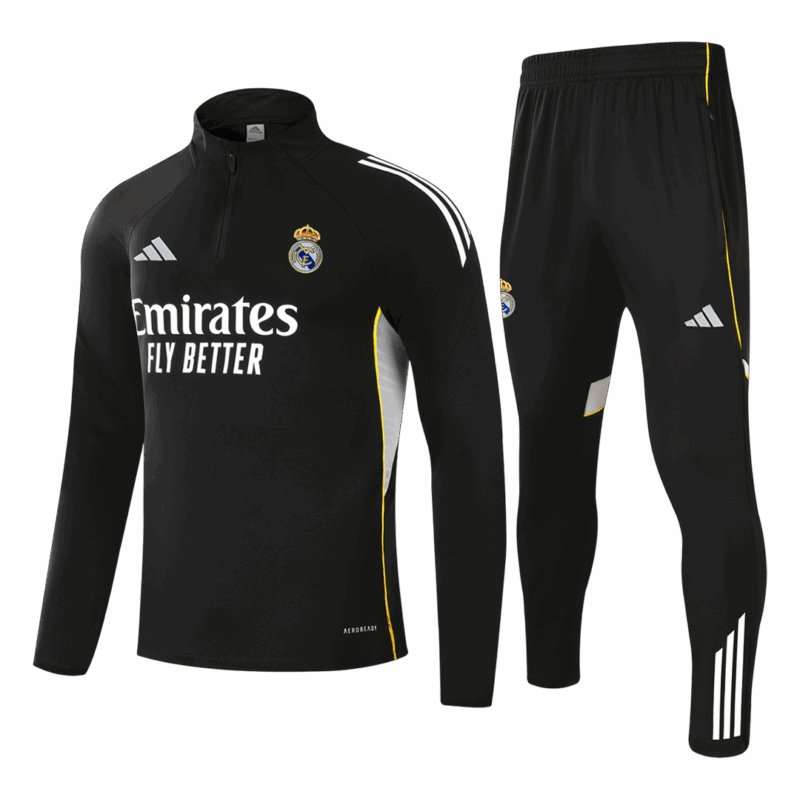 Kid's Real Madrid Zipper Sweatshirt Kit(Top+Pants) 25/26 Black