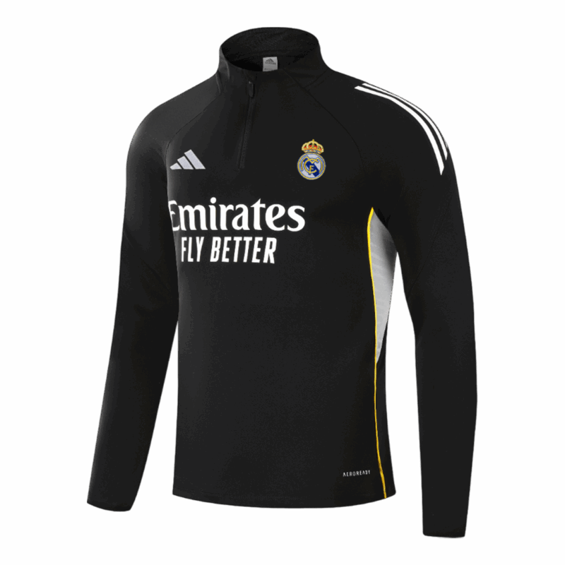Kid's Real Madrid Zipper Sweatshirt Kit(Top+Pants) 25/26 Black