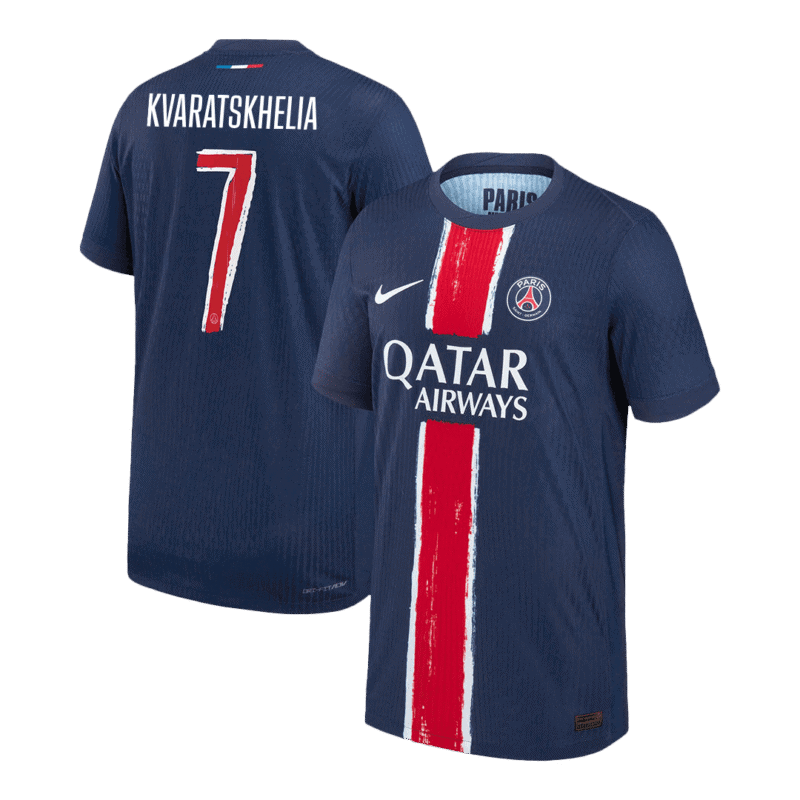 KVARATSKHELIA #7 PSG Home Authentic Soccer Jersey 2024/25 - UCL