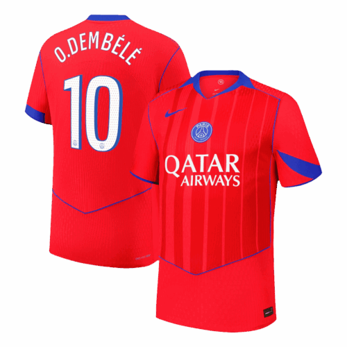 O.DEMBÉLÉ #10 Authentic PSG Third Away Soccer Jersey 25/26 Red