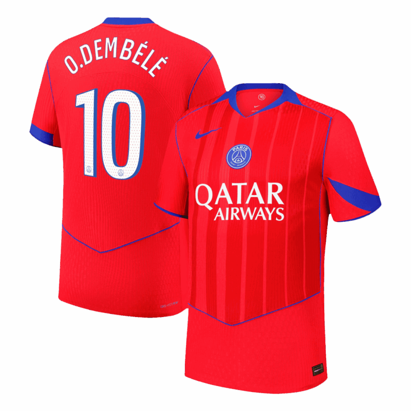 O.DEMBÉLÉ #10 Authentic PSG Third Away Soccer Jersey 25/26 Red