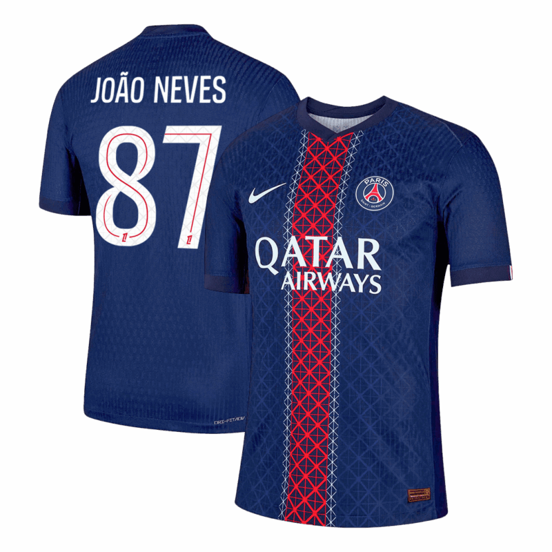 JOÃO NEVES #87 Authentic PSG Home Soccer Jersey 2025/26 Navy