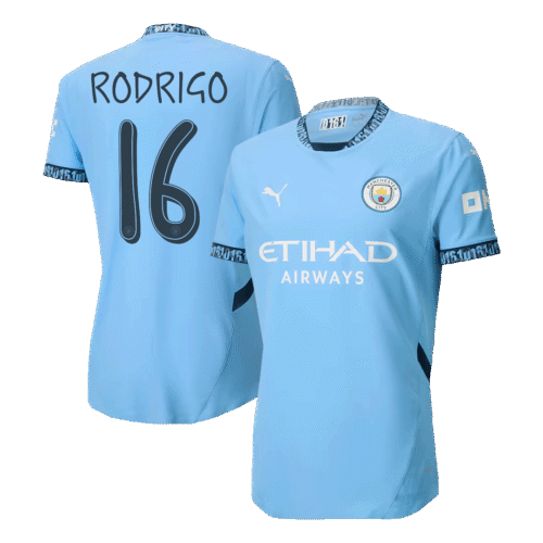 RODRIGO #16 Manchester City Home Authentic Soccer Jersey 2024/25 - UCL