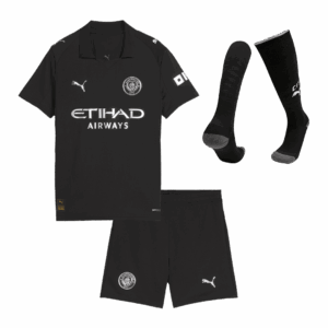 Kid's Manchester City Away Soccer Jersey Kit(Jersey+Shorts+Socks) 2025/26 Black