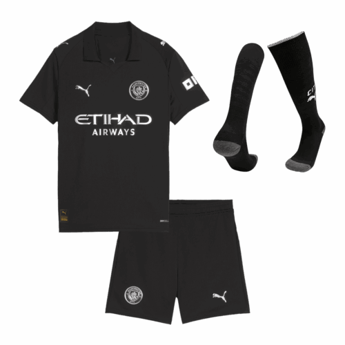 Kid's Manchester City Away Soccer Jersey Kit(Jersey+Shorts+Socks) 2025/26 Black