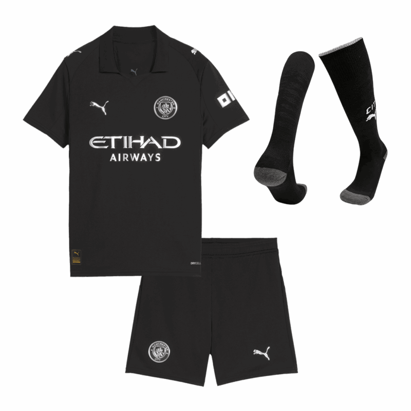 Kid's Manchester City Away Soccer Jersey Kit(Jersey+Shorts+Socks) 2025/26 Black