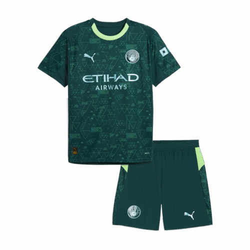 Kid's Manchester City Fourth Soccer Jersey Kit(Jersey+Shorts) 25/26 Green